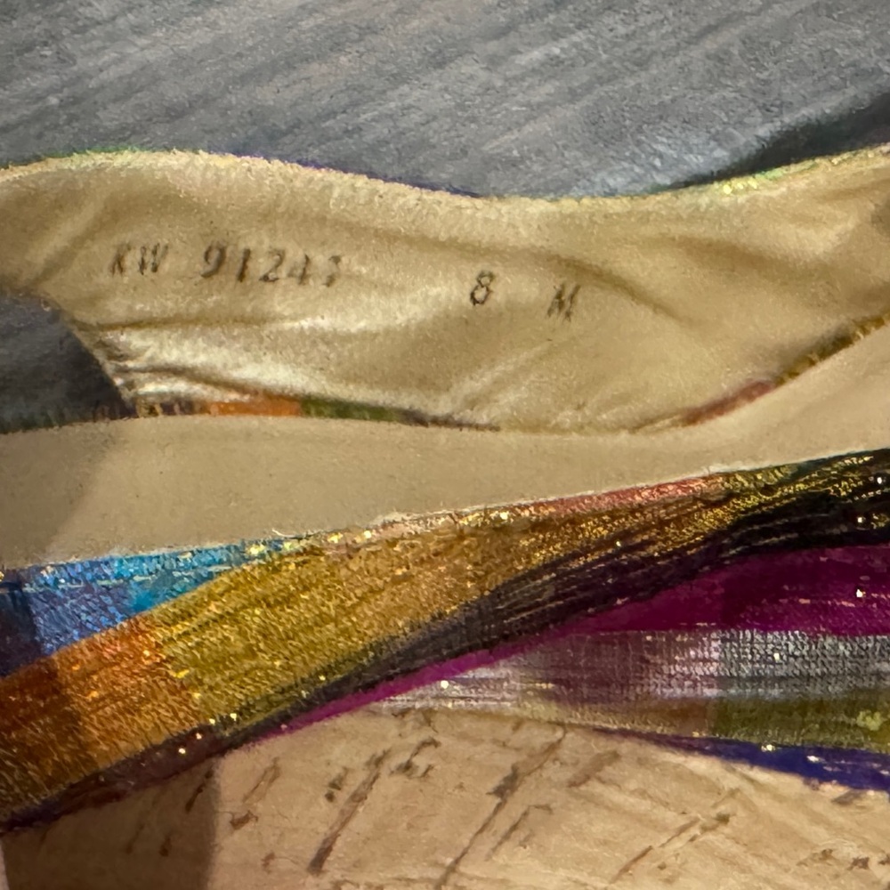 Stuart Weitzman Multi-colored Striped Peep-Toe Slingback Heels - Picture 4 of 5
